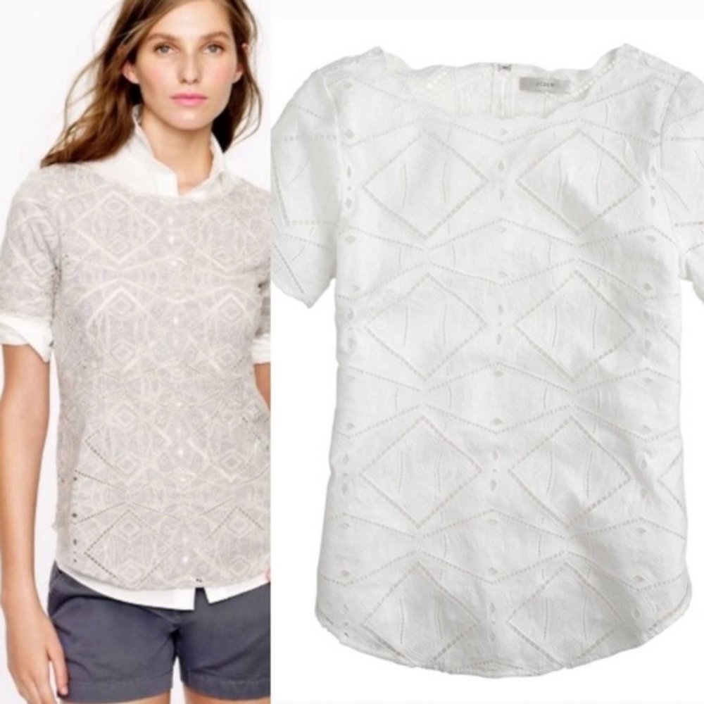 J. Crew White Geometric Top Size Small